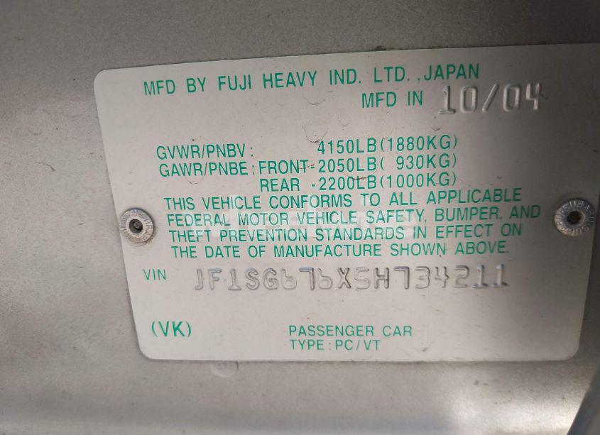 Photo 9 of 2005 Subaru Forester 2.5XS L.L. BEAN (VIN JF1SG676X5H734211)