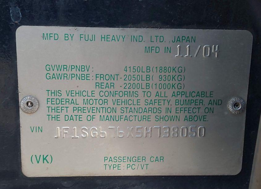 Photo 9 of 2005 Subaru Forester 2.5XS L.L. BEAN (VIN JF1SG676X5H738050)