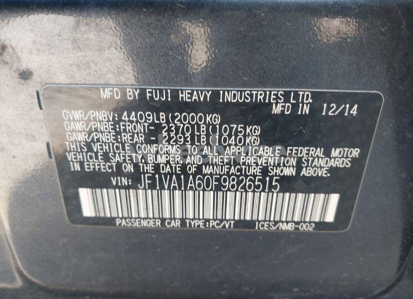 Photo 9 of 2015 Subaru Wrx (VIN JF1VA1A60F9826515)