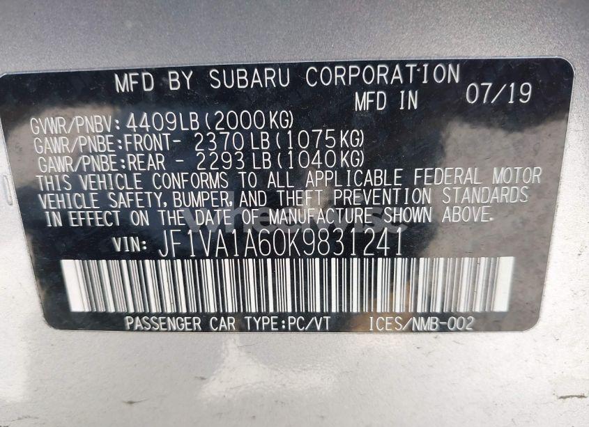 Photo 9 of 2019 Subaru Wrx (VIN JF1VA1A60K9831241)