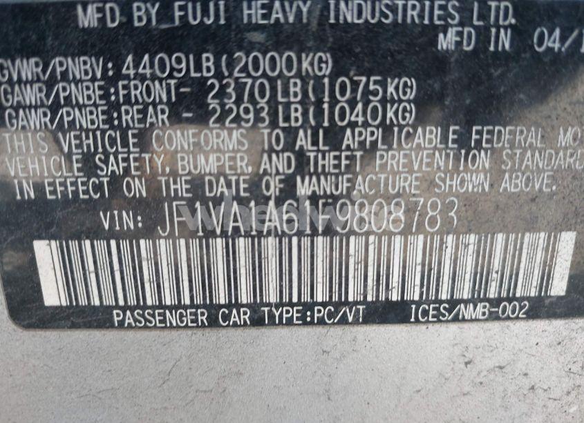 Photo 9 of 2015 Subaru Wrx (VIN JF1VA1A61F9808783)