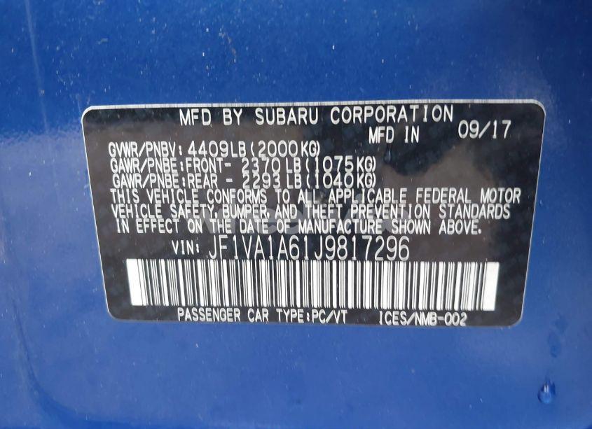 Photo 9 of 2018 Subaru Wrx (VIN JF1VA1A61J9817296)