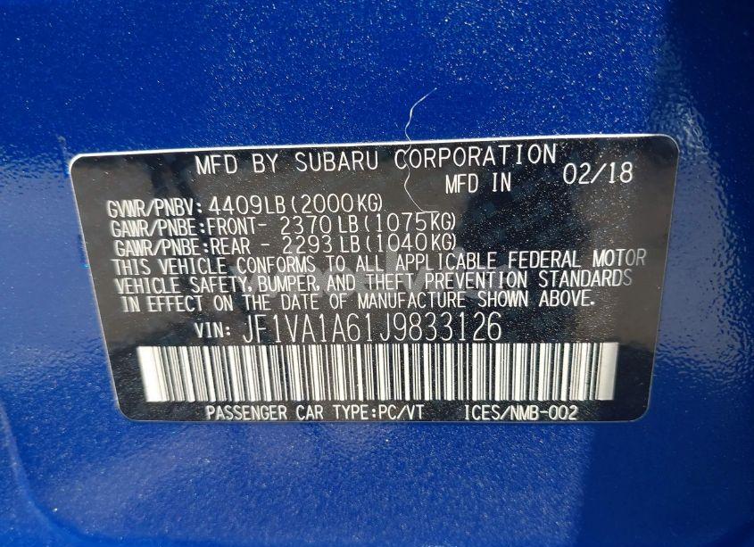 Photo 9 of 2018 Subaru Wrx (VIN JF1VA1A61J9833126)