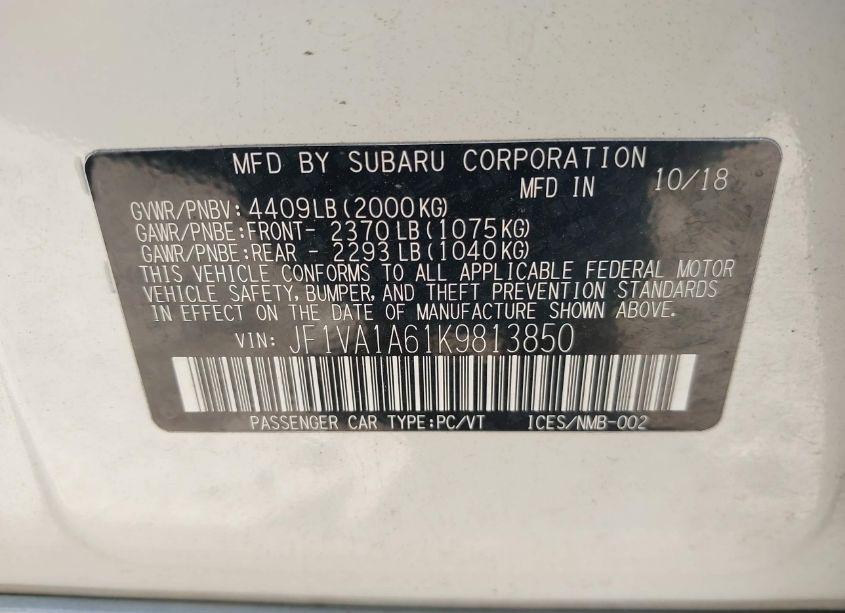 Photo 9 of 2019 Subaru Wrx (VIN JF1VA1A61K9813850)