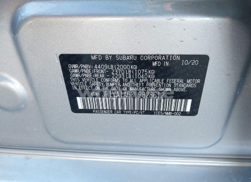 Photo 9 of 2020 Subaru Wrx (VIN JF1VA1A63L9828612)