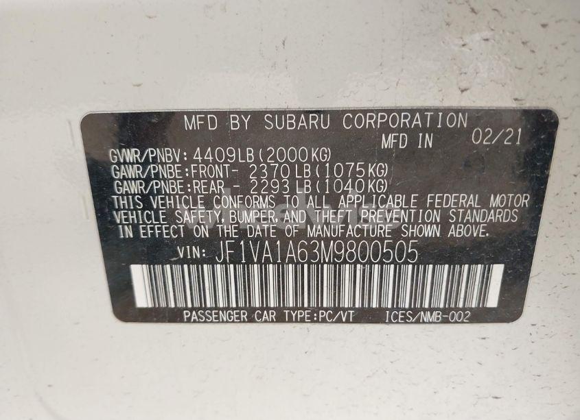 Photo 9 of 2021 Subaru Wrx (VIN JF1VA1A63M9800505)