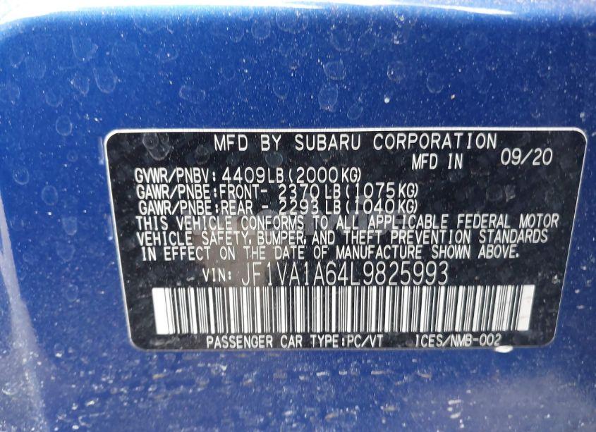 Photo 9 of 2020 Subaru Wrx (VIN JF1VA1A64L9825993)