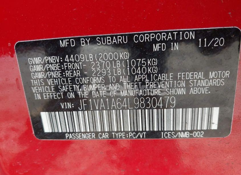Photo 9 of 2020 Subaru Wrx (VIN JF1VA1A64L9830479)