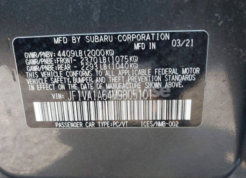 Photo 9 of 2021 Subaru Wrx (VIN JF1VA1A64M9805101)