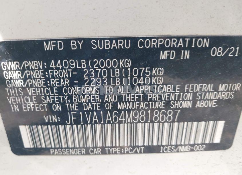 Photo 9 of 2021 Subaru Wrx (VIN JF1VA1A64M9818687)