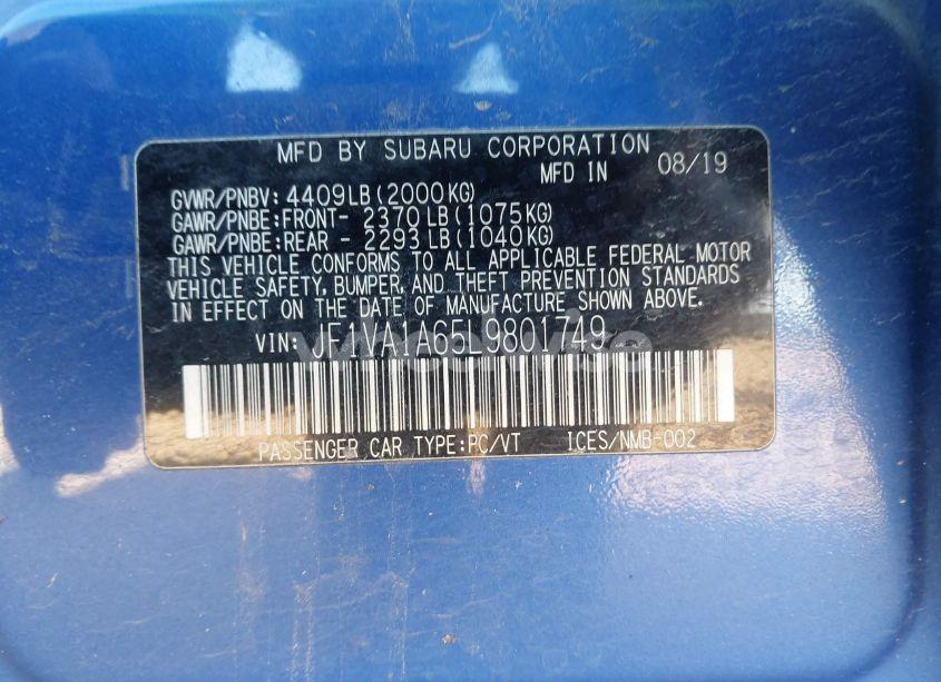 Photo 9 of 2020 Subaru Wrx (VIN JF1VA1A65L9801749)