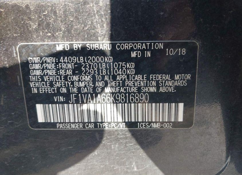 Photo 9 of 2019 Subaru Wrx (VIN JF1VA1A66K9816890)