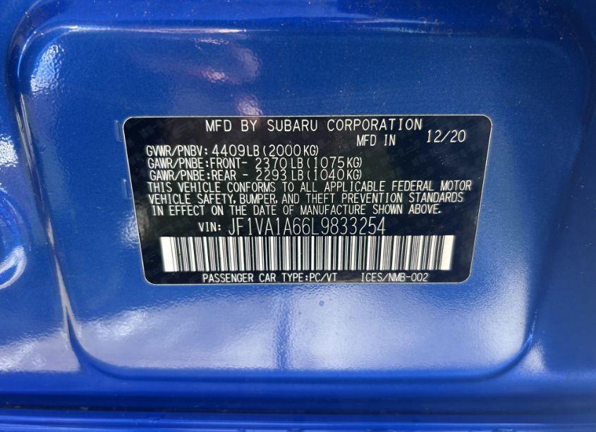 Photo 9 of 2020 Subaru Wrx (VIN JF1VA1A66L9833254)