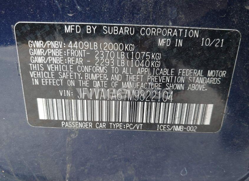 Photo 9 of 2021 Subaru Wrx (VIN JF1VA1A67M9822104)