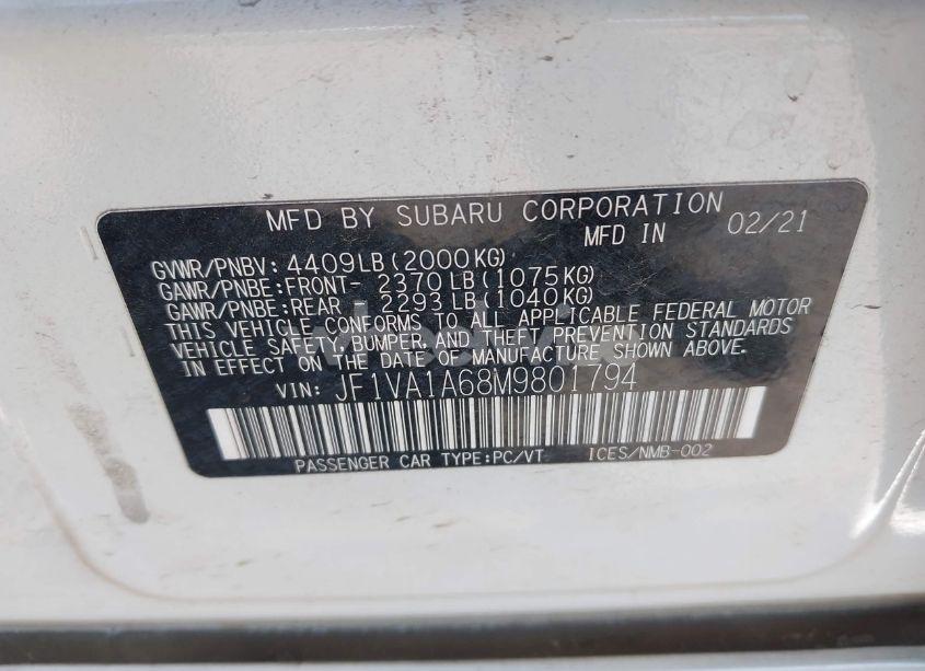 Photo 9 of 2021 Subaru Wrx (VIN JF1VA1A68M9801794)