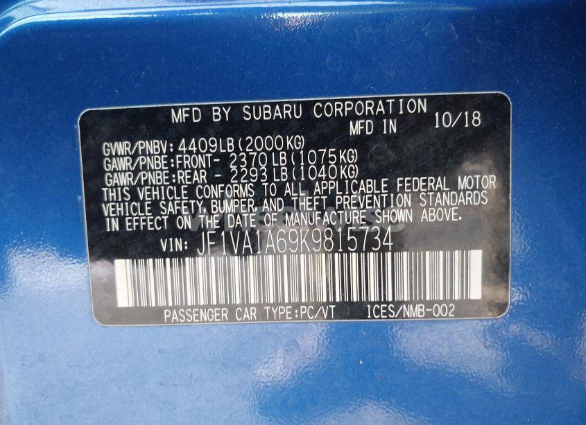 Photo 9 of 2019 Subaru Wrx (VIN JF1VA1A69K9815734)