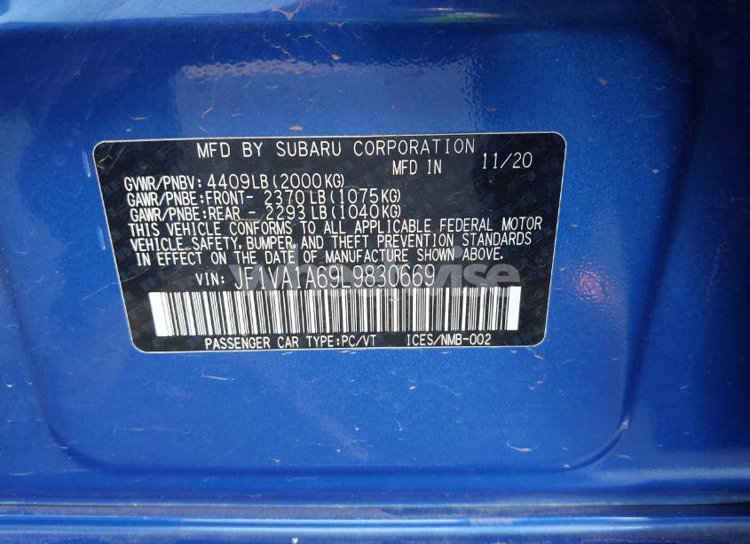 Photo 9 of 2020 Subaru Wrx (VIN JF1VA1A69L9830669)