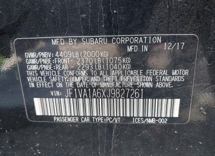 Photo 9 of 2018 Subaru Wrx (VIN JF1VA1A6XJ9827261)