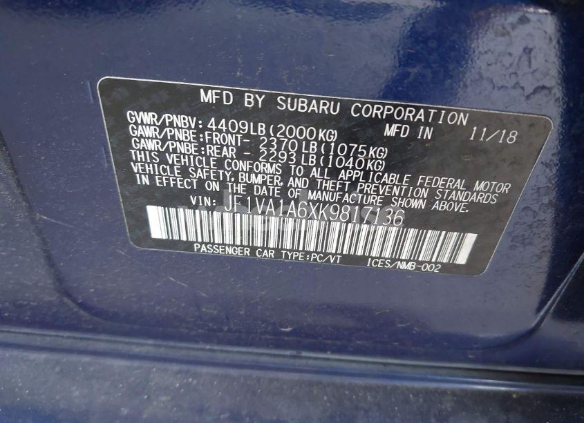 Photo 9 of 2019 Subaru Wrx (VIN JF1VA1A6XK9817136)