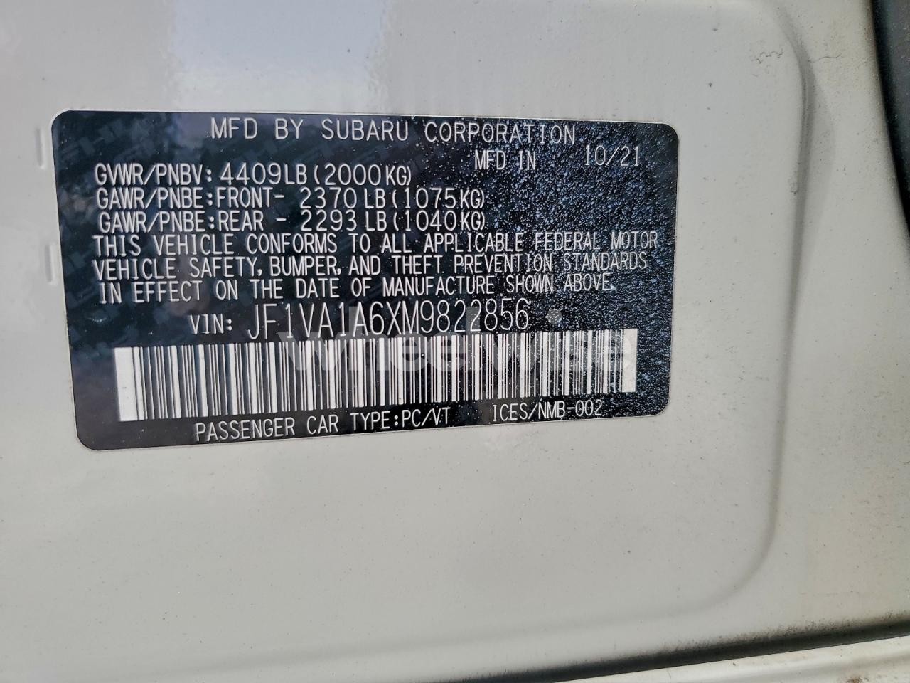 Photo 12 of 2021 SUBARU WRX (VIN JF1VA1A6XM9822856)