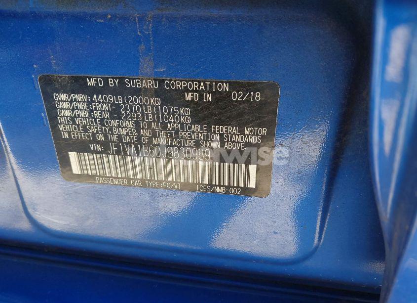 Photo 9 of 2018 Subaru Wrx PREMIUM (VIN JF1VA1B60J9830989)