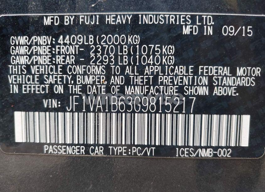 Photo 9 of 2016 Subaru Wrx (VIN JF1VA1B63G9815217)