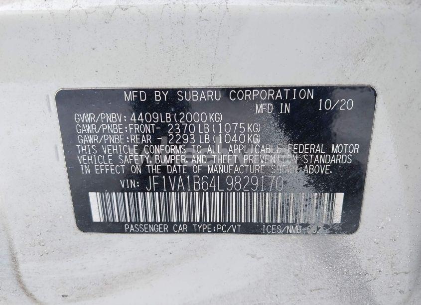 Photo 9 of 2020 Subaru Wrx PREMIUM (VIN JF1VA1B64L9829170)