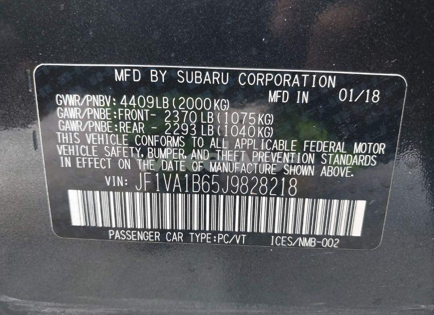 Photo 9 of 2018 Subaru Wrx PREMIUM (VIN JF1VA1B65J9828218)
