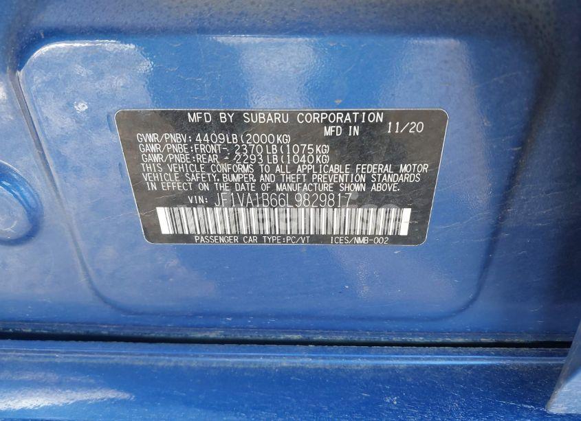 Photo 9 of 2020 Subaru Wrx PREMIUM (VIN JF1VA1B66L9829817)