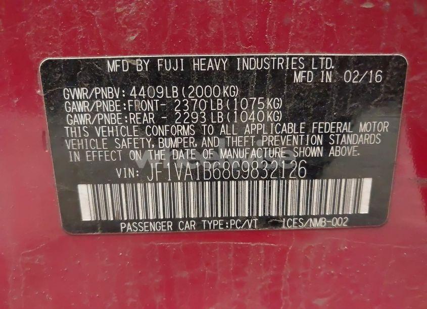 Photo 9 of 2016 Subaru Wrx (VIN JF1VA1B68G9832126)