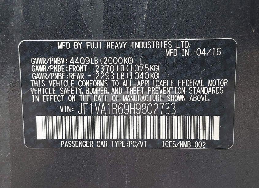 Photo 9 of 2017 Subaru Wrx (VIN JF1VA1B69H9802733)