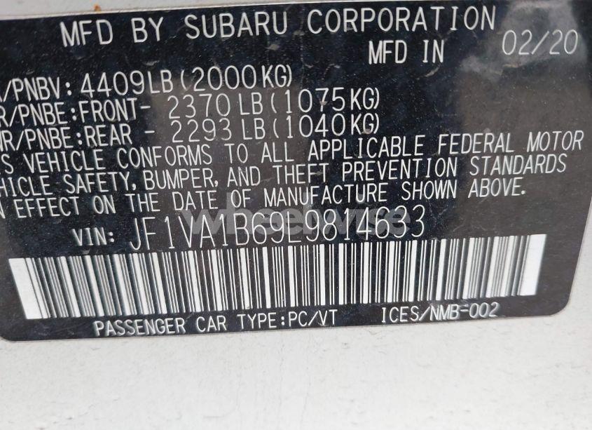 Photo 9 of 2020 Subaru Wrx PREMIUM (VIN JF1VA1B69L9814633)