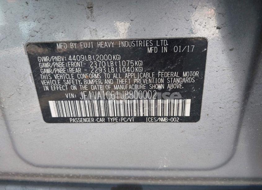 Photo 9 of 2018 Subaru Wrx PREMIUM (VIN JF1VA1C61J8800002)