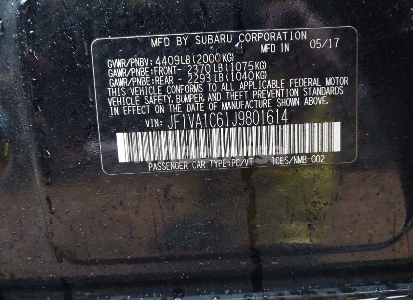 Photo 9 of 2018 Subaru Wrx PREMIUM (VIN JF1VA1C61J9801614)