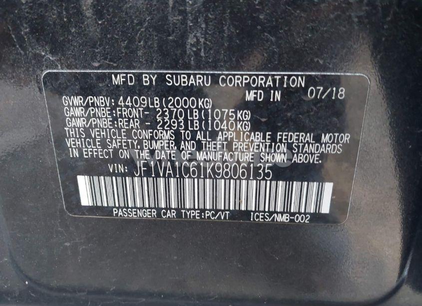 Photo 9 of 2019 Subaru Wrx PREMIUM (VIN JF1VA1C61K9806135)