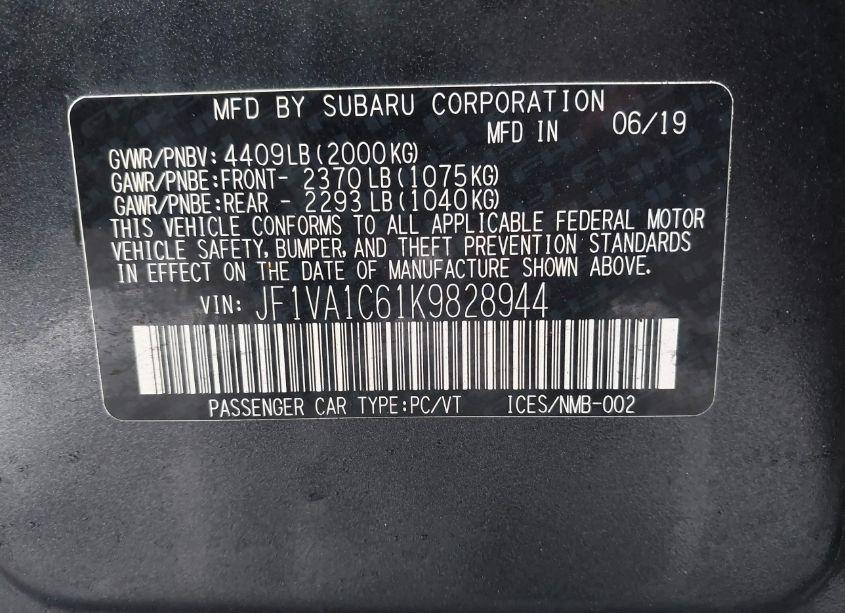 Photo 9 of 2019 Subaru Wrx PREMIUM (VIN JF1VA1C61K9828944)