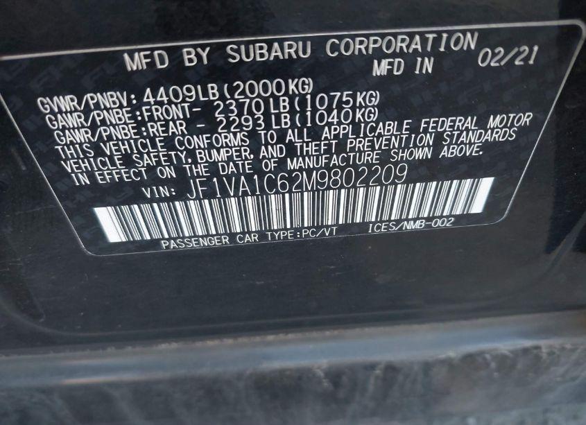 Photo 9 of 2021 Subaru Wrx PREMIUM (VIN JF1VA1C62M9802209)