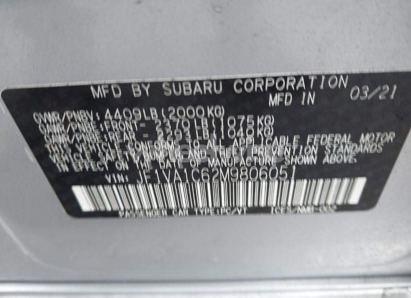 Photo 9 of 2021 Subaru Wrx PREMIUM (VIN JF1VA1C62M9806051)