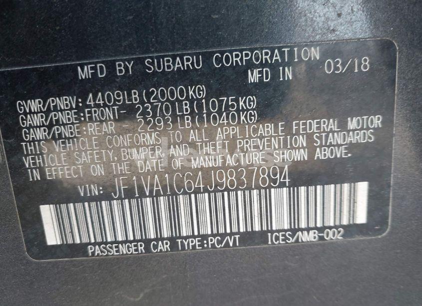 Photo 9 of 2018 Subaru Wrx PREMIUM (VIN JF1VA1C64J9837894)