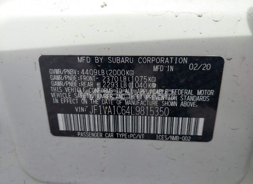 Photo 9 of 2020 Subaru Wrx PREMIUM (VIN JF1VA1C64L9815350)