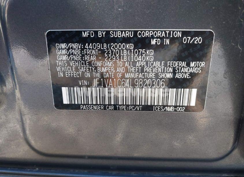 Photo 9 of 2020 Subaru Wrx PREMIUM (VIN JF1VA1C64L9820306)