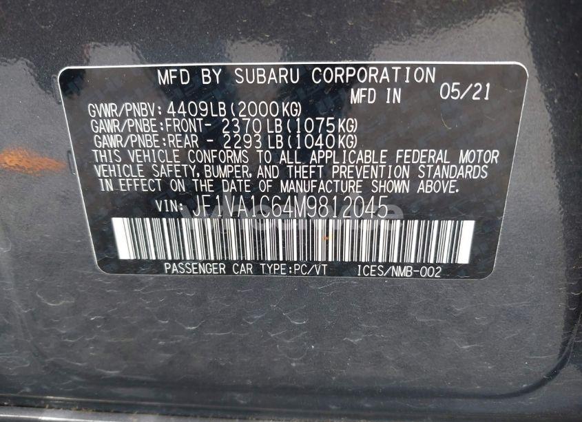 Photo 9 of 2021 Subaru Wrx PREMIUM (VIN JF1VA1C64M9812045)