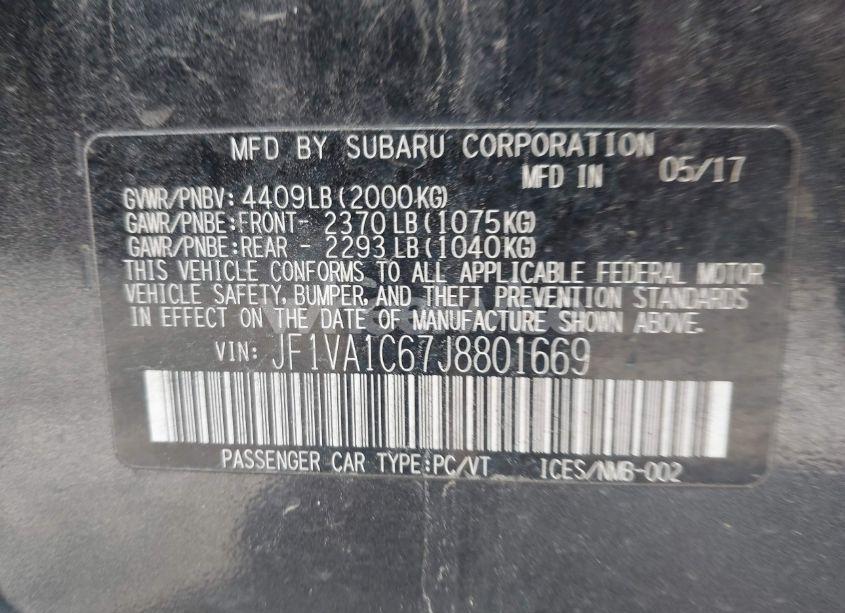 Photo 9 of 2018 Subaru Wrx PREMIUM (VIN JF1VA1C67J8801669)