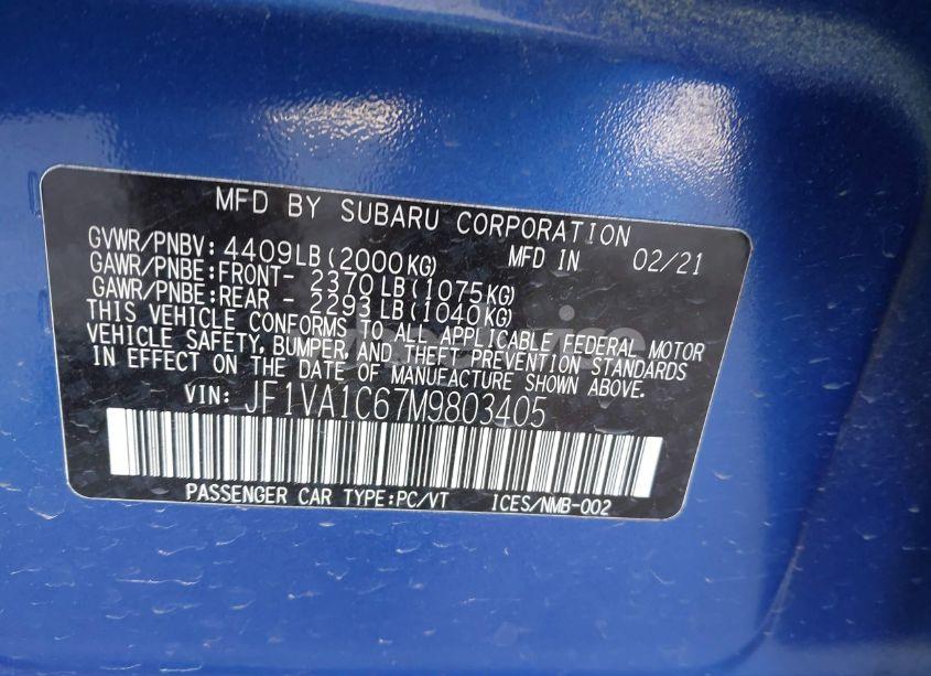 Photo 9 of 2021 Subaru Wrx PREMIUM (VIN JF1VA1C67M9803405)