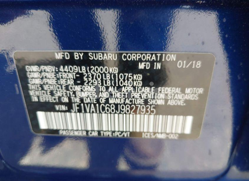 Photo 9 of 2018 Subaru Wrx PREMIUM (VIN JF1VA1C68J9827935)