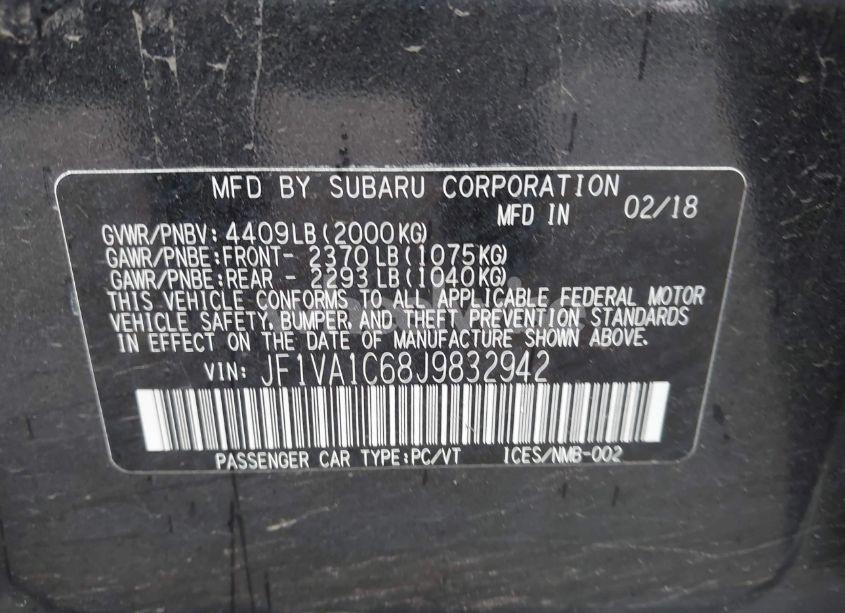 Photo 9 of 2018 Subaru Wrx PREMIUM (VIN JF1VA1C68J9832942)