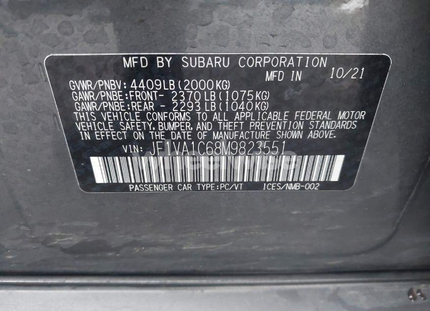 Photo 9 of 2021 Subaru Wrx PREMIUM (VIN JF1VA1C68M9823551)