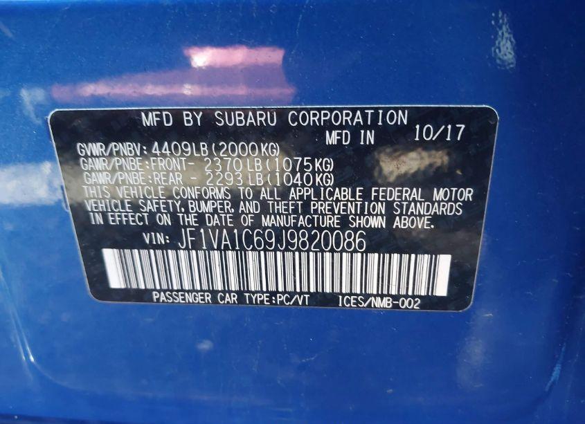 Photo 9 of 2018 Subaru Wrx PREMIUM (VIN JF1VA1C69J9820086)