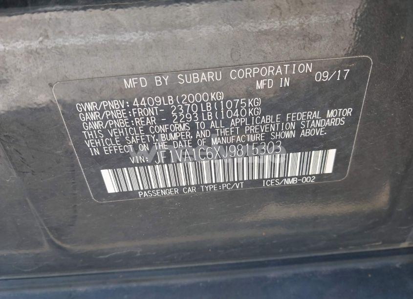 Photo 9 of 2018 Subaru Wrx PREMIUM (VIN JF1VA1C6XJ9815303)