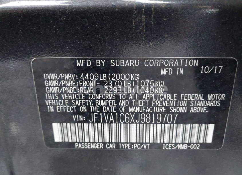 Photo 9 of 2018 Subaru Wrx PREMIUM (VIN JF1VA1C6XJ9819707)